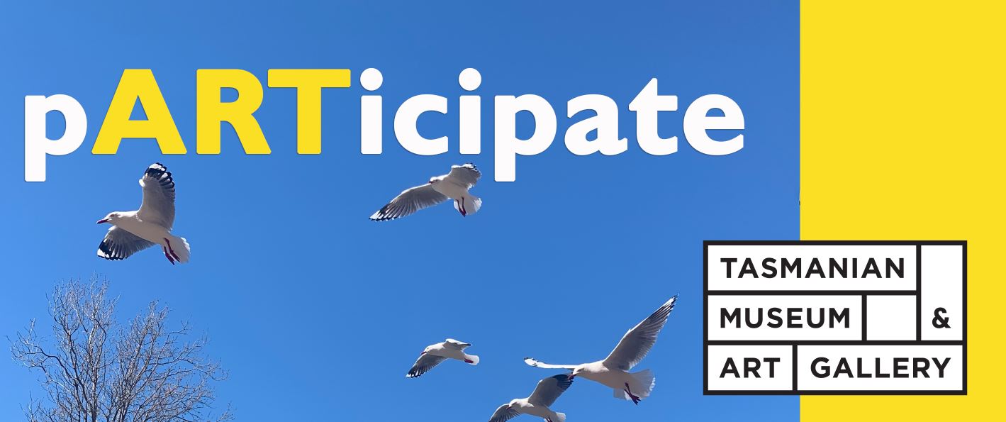 pARTicipate banner with seagulls flying across sky