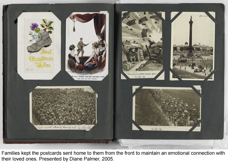 Families kept the postcards sent home to them from the front.