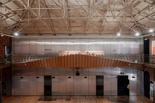 Suspended timber gallery walkway.