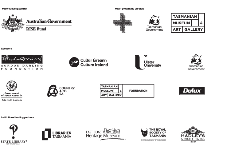 A block of black and white logos for the organisations that have sponsored the Twist exhibition